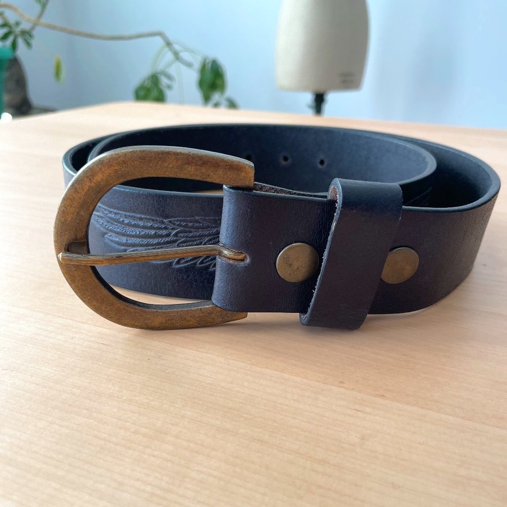 Genuine Black Leather Eagle Belt